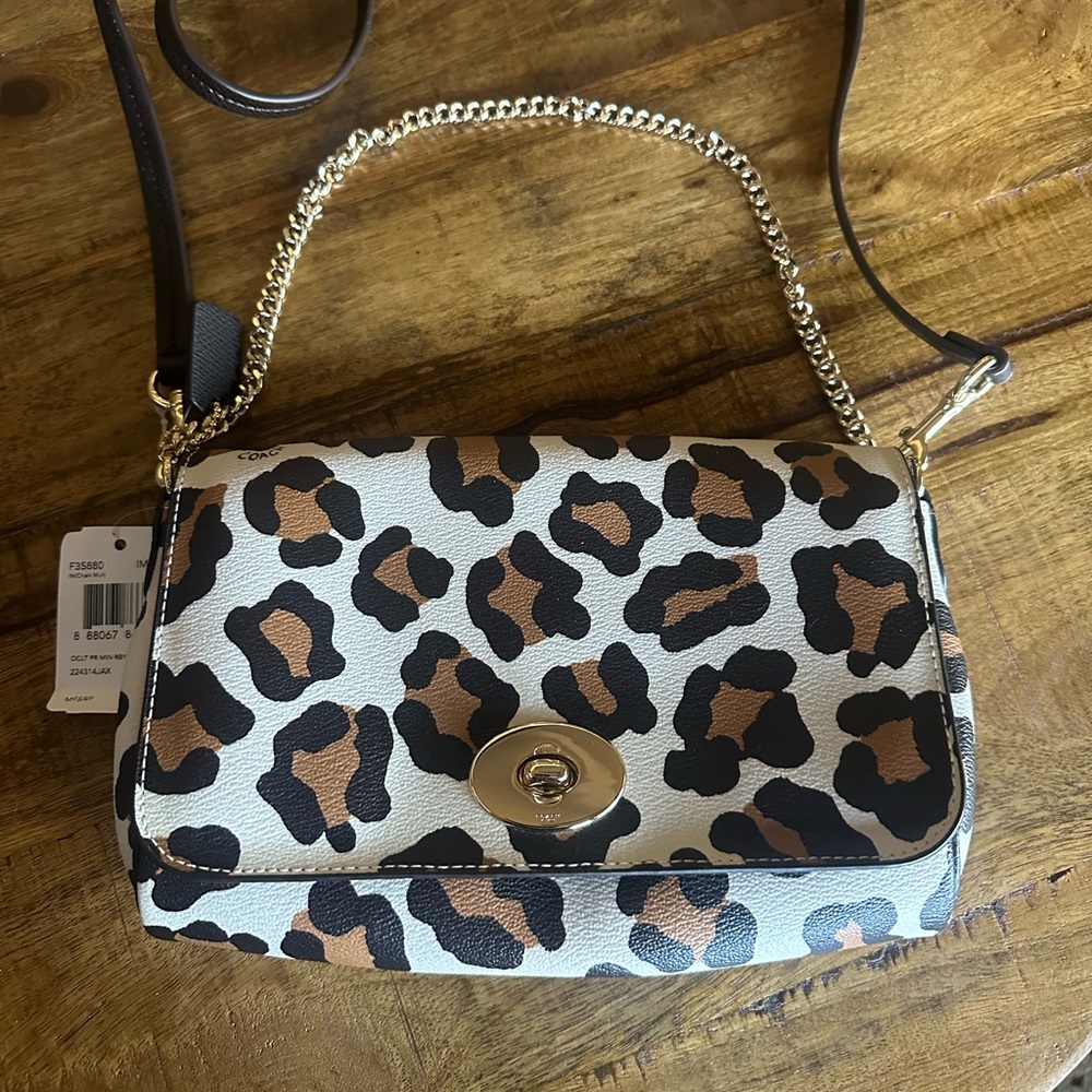 Coach Leopard Print Crossbody Bag in White, Brown and Black